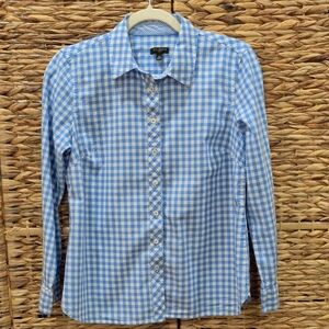 Talbots Blue And White Gingham Long Sleeve Button Down Shirt Size Small Petite